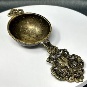 Antiqued Metal Strainer Small Victorian Style Crown Scrollwork Tea Strainer